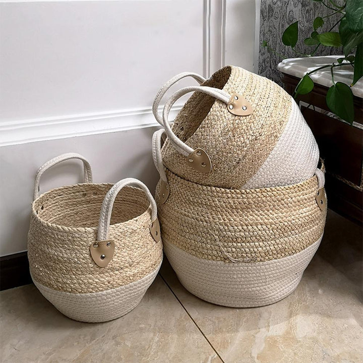 Hand‑Woven Straw Storage Basket – Natural Texture, Clean Aesthetic