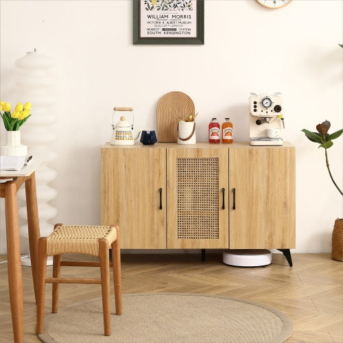 Natural Rattan Mesh Three-door Cabinet - Large Storage Space.