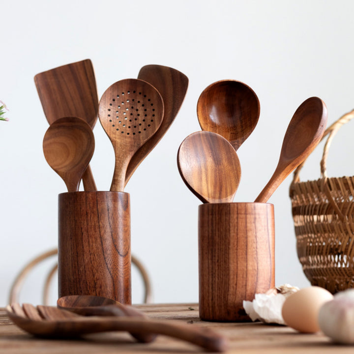 Solid Teak Wood Utensil Set – Eco-Friendly & Plastic-Free