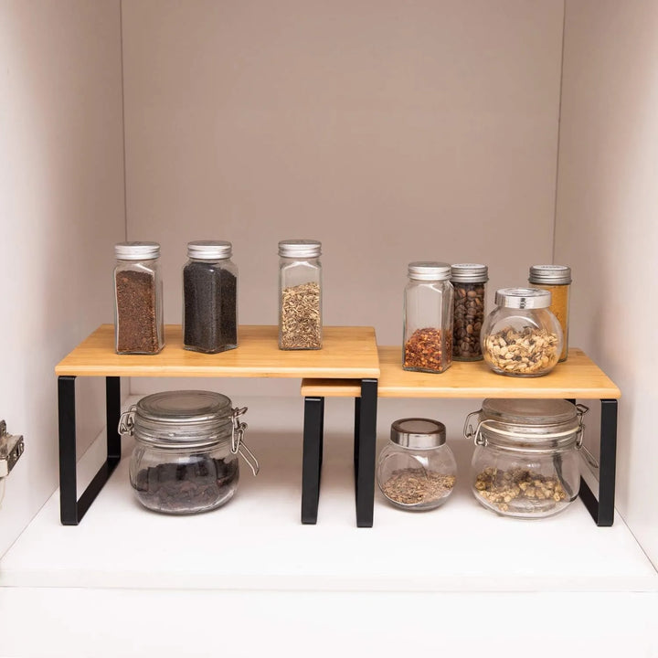 Set of 2 Bamboo Stackable Shelf Organizer