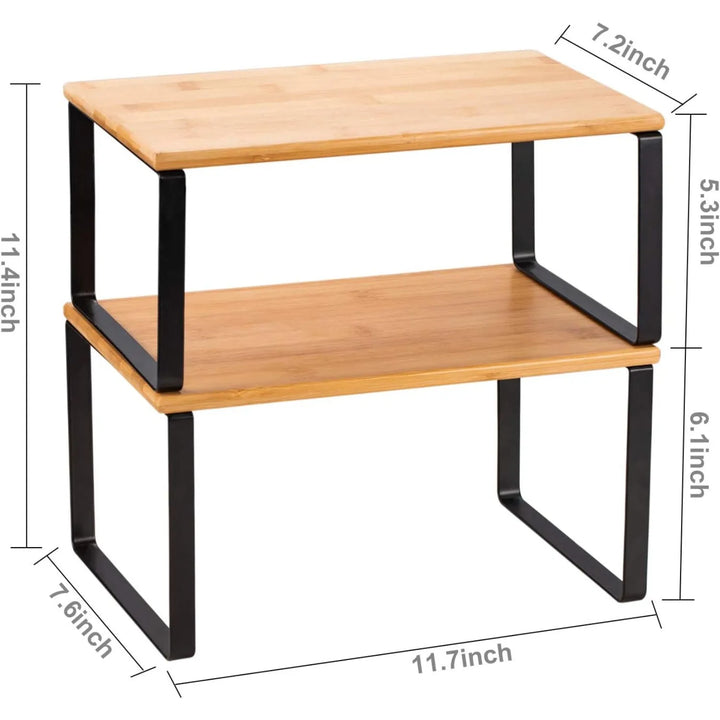 Set of 2 Bamboo Stackable Shelf Organizer
