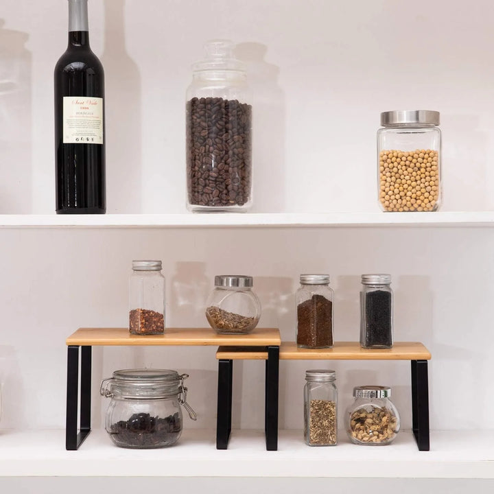Set of 2 Bamboo Stackable Shelf Organizer