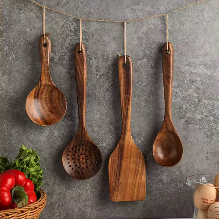 Solid Teak Wood Utensil Set – Eco-Friendly & Plastic-Free