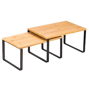 Set of 2 Bamboo Stackable Shelf Organizer