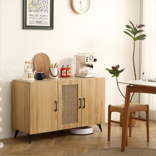 Natural Rattan Mesh Three-door Cabinet - Large Storage Space.