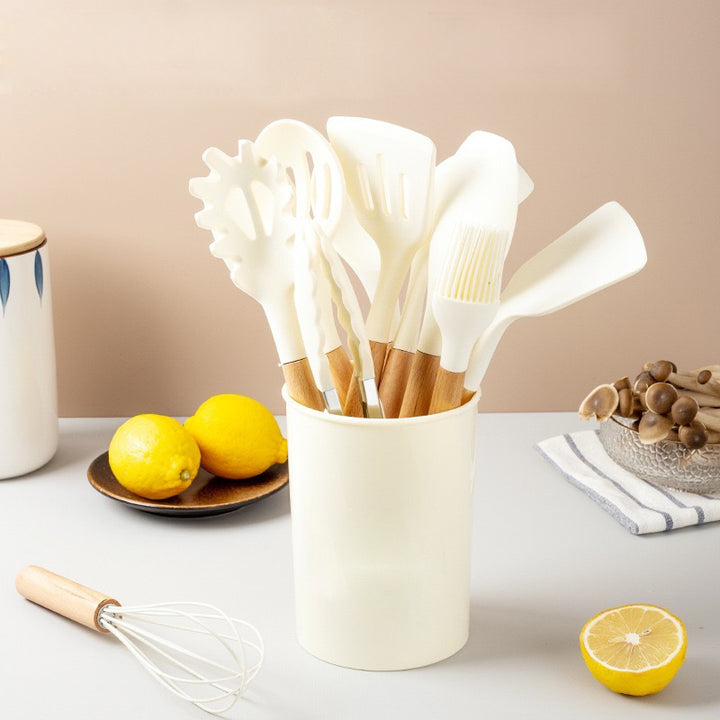 12-Piece Wooden Handle Silicone Cooking Utensil Set