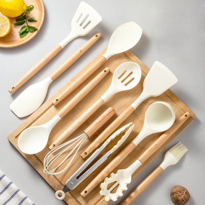 12-Piece Wooden Handle Silicone Cooking Utensil Set