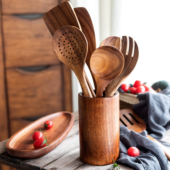 Solid Teak Wood Utensil Set – Eco-Friendly & Plastic-Free